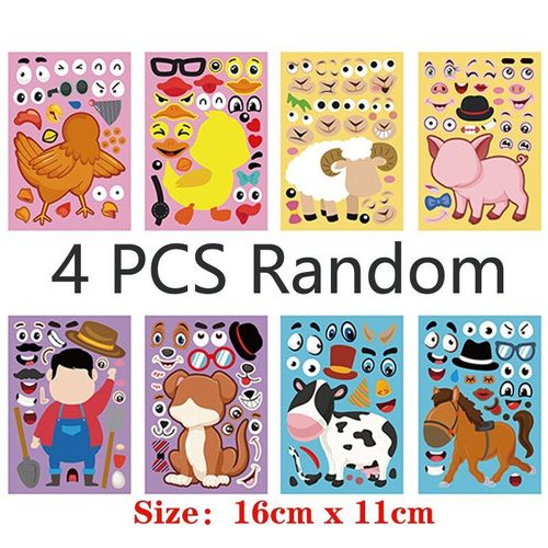 Autocollants De Bricolage Pour Enfants, 4/6/9 Pièces, Princesse, Animal, Dinosaure, Assemblage De Puzzle Montessori, Jouets Pour Enfants