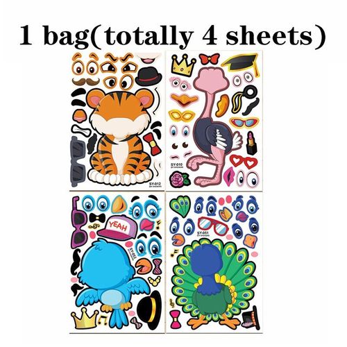 Autocollants De Zoo Pour Bricolage, Jouets Réutilisables, Dessins Animés, Animaux Mignons, Changement De Visage, Capacité Cognitive, Apprentissage, Puzzle Pour Garçons Et Filles