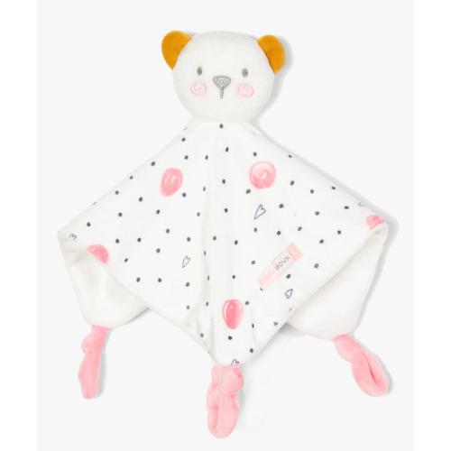 Doudou Ours Gemo Blanc Rose Plat Peluche Jouet Bebe Oursonne Ourson Naissance