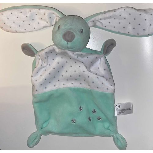 Doudou Lapin Blanc Vert D'eau Petits Pois Gris Nicotoy Jouet Peluche C&a Bebe