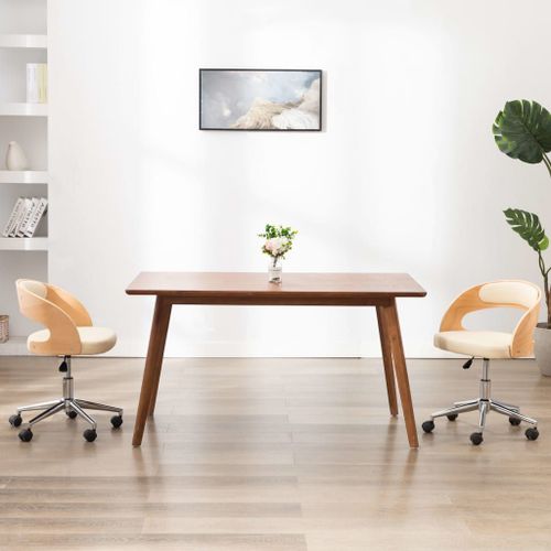 Vidaxl Chaise Pivotante À Dîner Crème Bois Courbé Et Similicuir