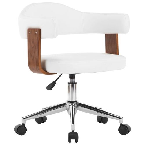 Vidaxl Chaise Pivotante De Bureau Blanc Bois Courbé Et Similicuir