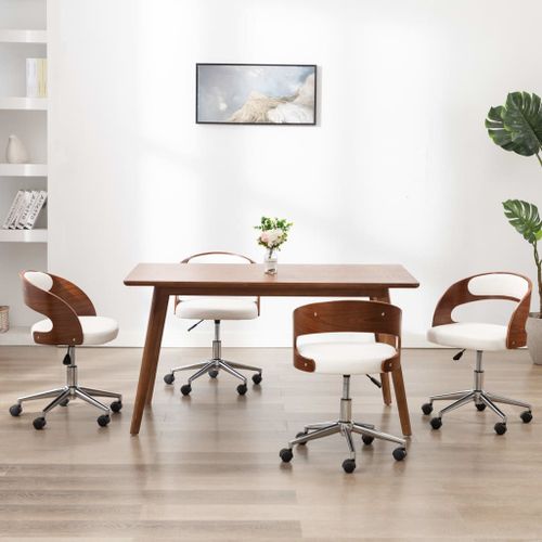 Vidaxl Chaises Pivotantes À Dîner 4pcs Blanc Bois Courbé Et Similicuir