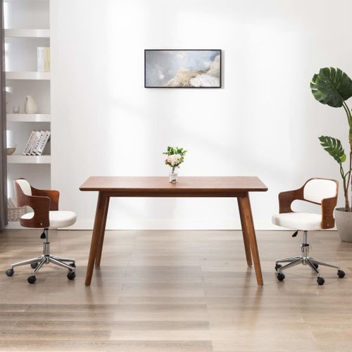 Vidaxl Chaises Pivotantes À Dîner 2pcs Blanc Bois Courbé Et Similicuir