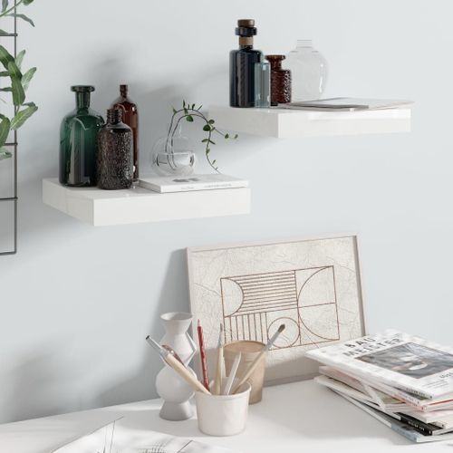 Vidaxl Étagère Murale Flottante 2 Pcs Blanc Brillant 23x23,5x3,8cm Mdf