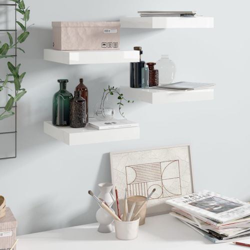 Vidaxl Étagère Murale Flottante 4 Pcs Blanc Brillant 23x23,5x3,8cm Mdf
