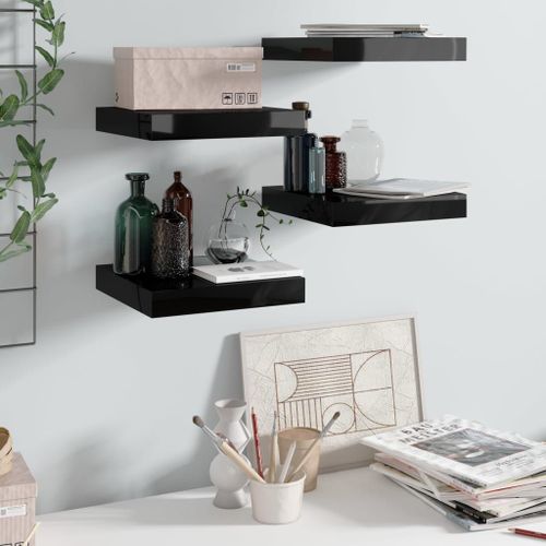 Vidaxl Étagère Murale Flottante 4 Pcs Noir Brillant 23x23,5x3,8 Cm Mdf