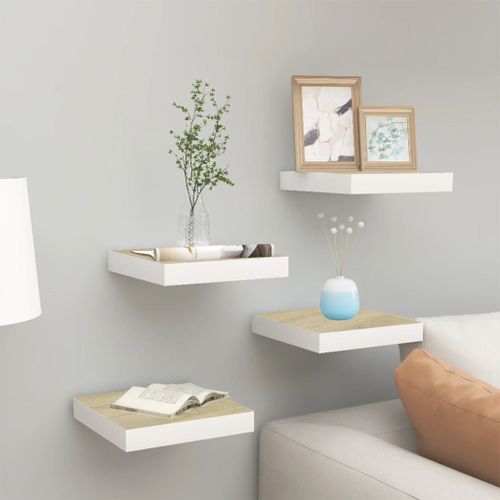 Vidaxl Étagères Murales 4 Pcs Chêne Et Blanc 23x23,5x3,8 Cm Mdf
