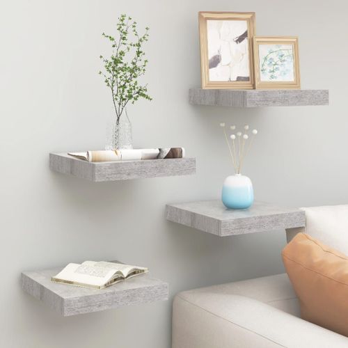 Vidaxl Étagères Murales Flottantes 4 Pcs Gris Béton 23x23,5x3,8 Cm Mdf