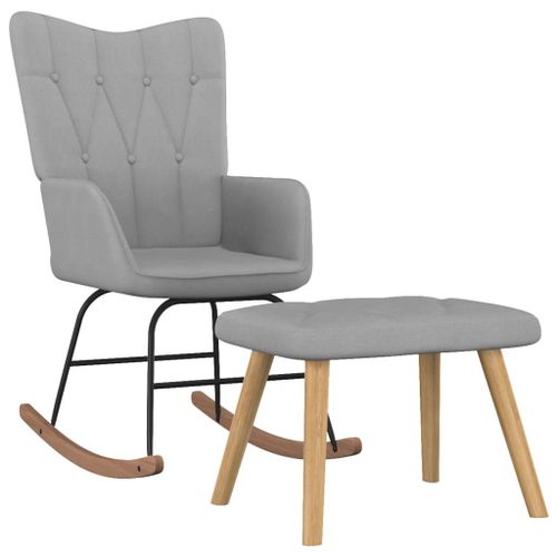 Vidaxl Chaise À Bascule Avec Tabouret Gris Clair Tissu