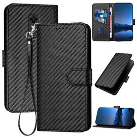 Tongez Étui Pour Xiaomi Redmi 5 Plus Surface De Fibre De Carbone Avec Fente Pour Carte Et Béquille Cuir Premium Avec Sangle Détachable - Noir