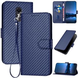 Tongez Étui Pour Xiaomi Redmi 5 Plus Surface De Fibre De Carbone Avec Fente Pour Carte Et Béquille Cuir Premium Avec Sangle Détachable - Bleu