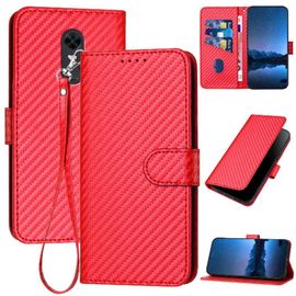 Tongez Étui Pour Xiaomi Redmi 5 Plus Surface De Fibre De Carbone Avec Fente Pour Carte Et Béquille Cuir Premium Avec Sangle Détachable - Rouge