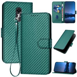 Tongez Étui Pour Xiaomi Redmi 5 Plus Surface De Fibre De Carbone Avec Fente Pour Carte Et Béquille Cuir Premium Avec Sangle Détachable - Vert Foncé
