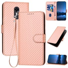 Tongez Étui Pour Xiaomi Redmi 5 Plus Surface De Fibre De Carbone Avec Fente Pour Carte Et Béquille Cuir Premium Avec Sangle Détachable - Couleur Rose