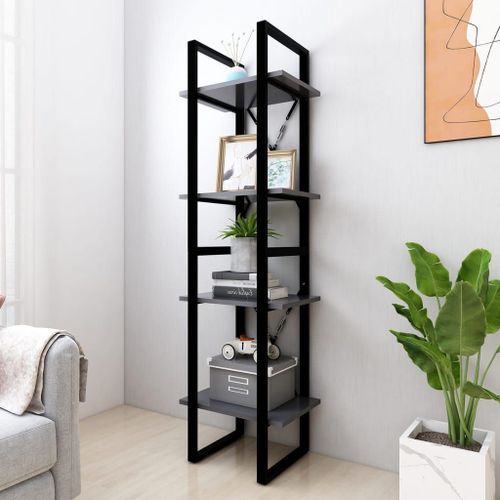 Vidaxl Bibliothèque À 4 Niveaux Gris 40x30x140 Cm Bois D'ingénierie