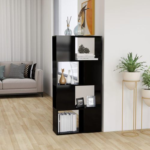 Vidaxl Bibliothèque/Séparateur De Pièce Noir Brillant Bois Ingénierie