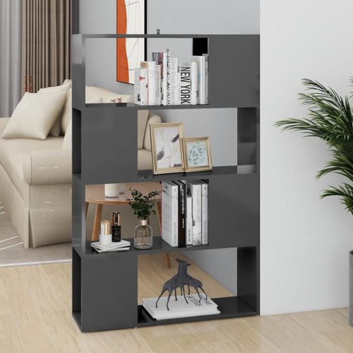 Vidaxl Bibliothèque/Séparateur De Pièce Gris Brillant 80x24x124,5 Cm