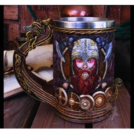 Mug de seigneur de guerre viking en forme de crâne à cornes de