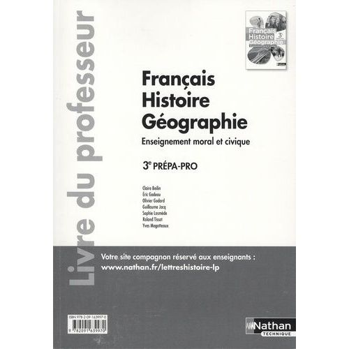 Français Histoire Géographie Emc 3e Prépa-Pro - Tome Unique - Livre Du Professeur