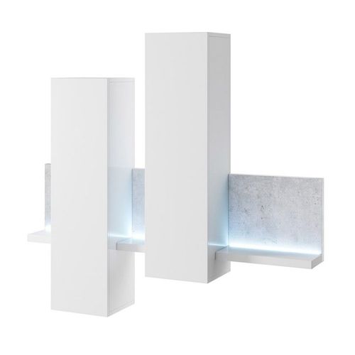 Composition Murale Design 152cm Blanche Et Effet Béton + Led. Collection Bergame.