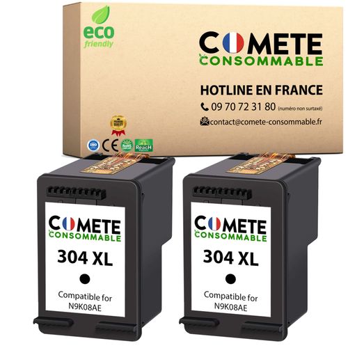 COMETE - 304XL - 2 Cartouches d'encre Compatibles Noires avec HP 304 XL pour Cartouche HP 304 - COMETE CONSOMMABLE