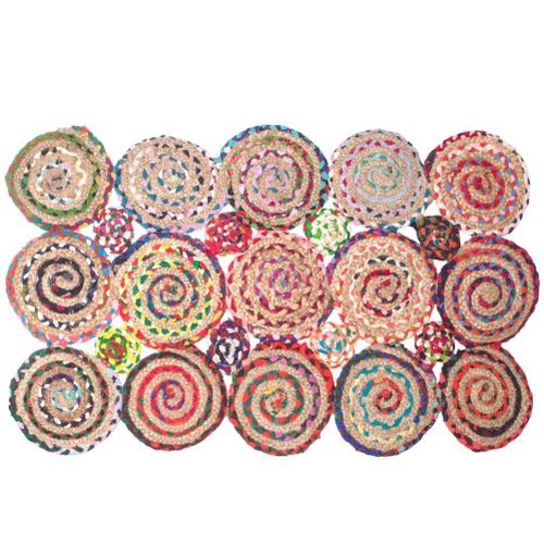 Tapis Rectangulaire En Jute Et Coton Multicolore