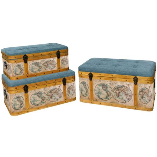 Lot De 3 Malles Pouf Mappemonde