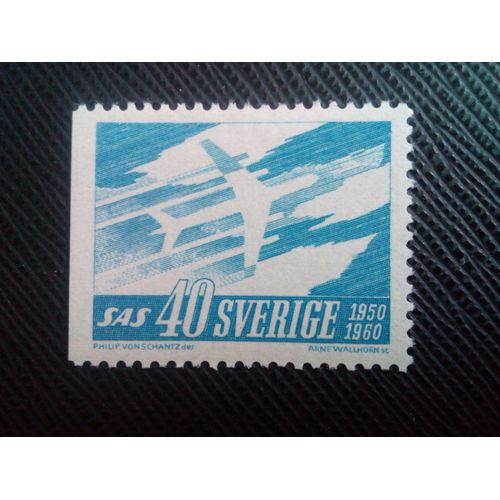 Timbre Suede Yt 458a 10e Anniversaire Du Système Scandinavian Airlines 1961 ( 031105 )