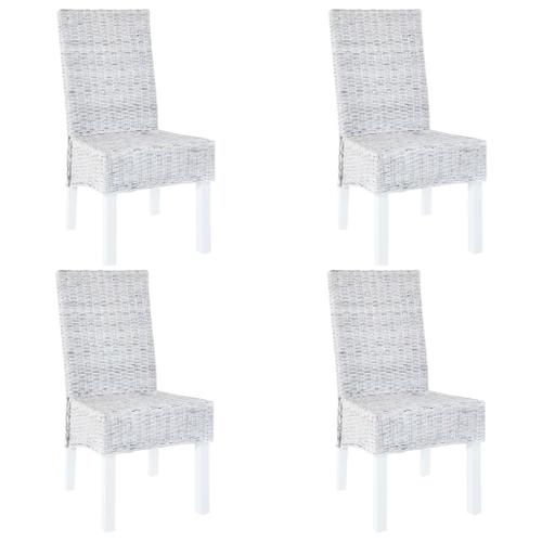 Lot De 4 Chaises De Salle À Manger Cuisine Gris Rotin Kubu Et Bois De Manguier Cds021581