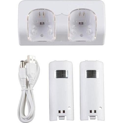 2 Port + 2 Batterie 2800mah Station Chargeur Pour Nintendo Wii Wiimote Manette