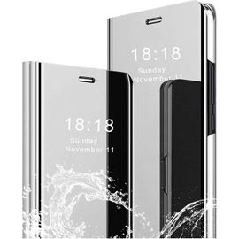 Compatible Coque Xiaomi Redmi Note 9 4g Étui Flip Clear View Translucide Miroir Cover Standing 360°Housse Antichoc Smart Cover Bumper Argent