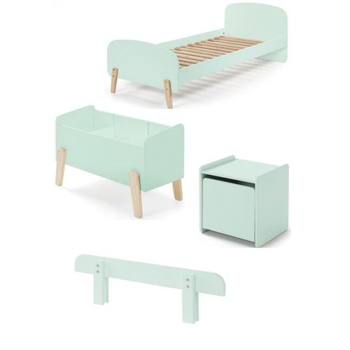 Vipack Kiddy Menthe Lit Simple + Chevet + Barrire De Lit + Coffre Jouets