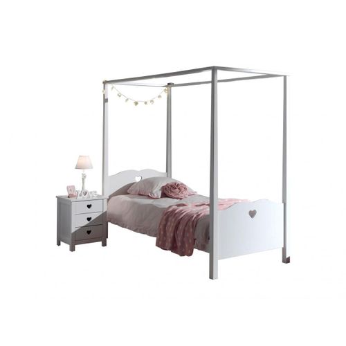 Vipack Amori Lit Simple Baldaquin 90x200cm Laqu Blanc + Chevet
