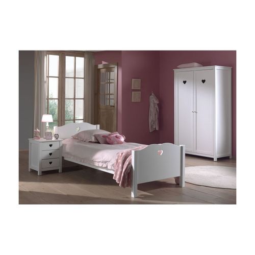 Vipack Amori Lit Simple 90x200cm Laqu Blanc + Table De Chevet + Armoire 2 Portes