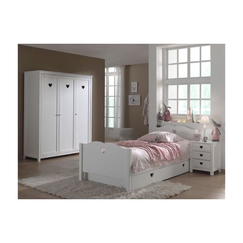 Vipack Amori Lit Simple + Sommier + Chevet + Armoire 3 Portes + Lit Gigogne