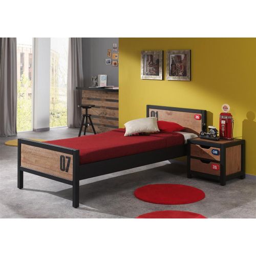 Vipack Alex Lit Simple Pin Massif + Chevet Table De Nuit Pin Massif