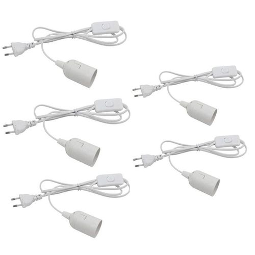 5pcs E27 Douille Ampoule À Interrupteur Avec Câble En Plastique Base De Lampe Eu Blanche (Sans Ampoule)