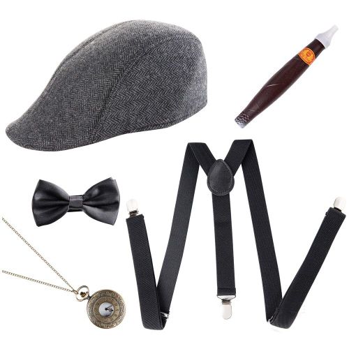 Montre De Poche Pour Adultes, 5 Pièces, Cigare Noir, Rétro Classique Des Années 1920, Bretelles, Ensemble Costume De Fête Pour Hommes, Chapeau De Gangster, N¿Ud Papillon De Vacances