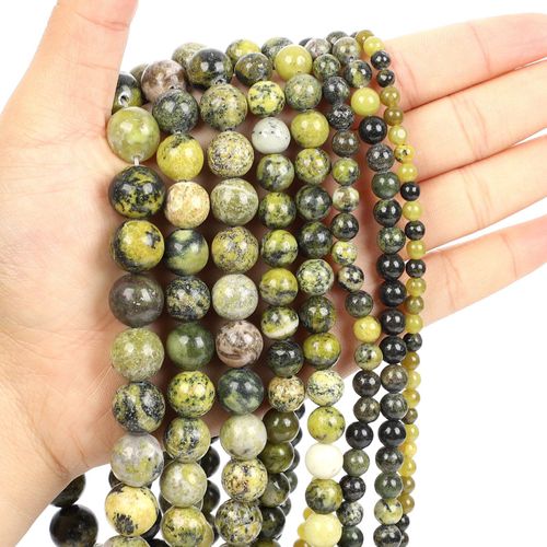 Perles Rondes En Pierre Naturelle, Breloques En Herbe Jaune, Pour La Fabrication De Bijoux, Couture, Bricolage, Bracelet, Brin De 4 À 12 Mm
