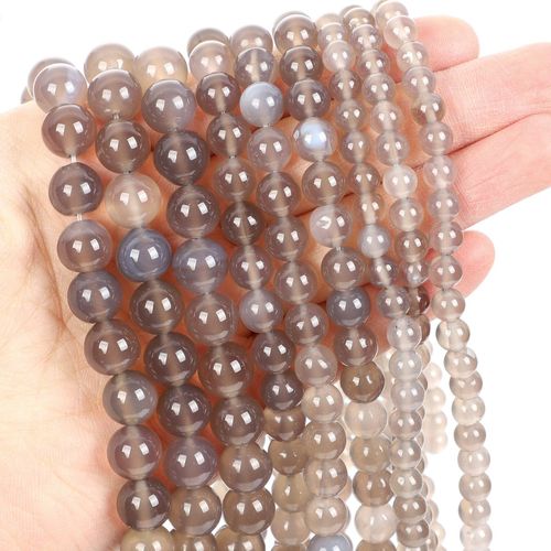 Perles Rondes En Pierre Naturelle, Agate Grise, Pour La Fabrication De Bijoux, Travaux D'aiguille, Bricolage De Bracelets, Collier, Fil De 4 À 12 Mm