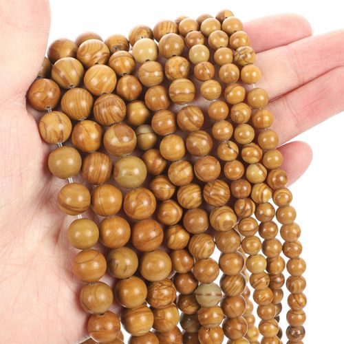 Perles Rondes En Pierre Naturelle, En Grain De Bois Jaune, Pour La Fabrication De Bijoux, Bricolage, Bracelet, Brin De 4 À 12 Mm