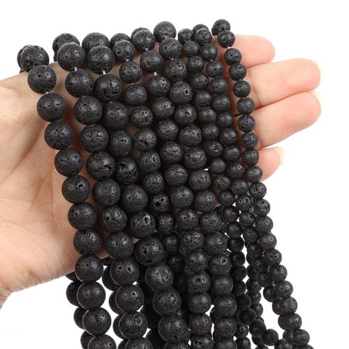 Perles Rondes En Pierre Volcanique Noire, 4 À 12 Mm, Pour La Fabrication De Bijoux, Bracelet, Bricolage
