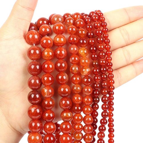 Perles Rondes En Pierre Naturelle Pour La Fabrication De Bijoux, 4 12 Mm, Agate, Bracelet, Rouge