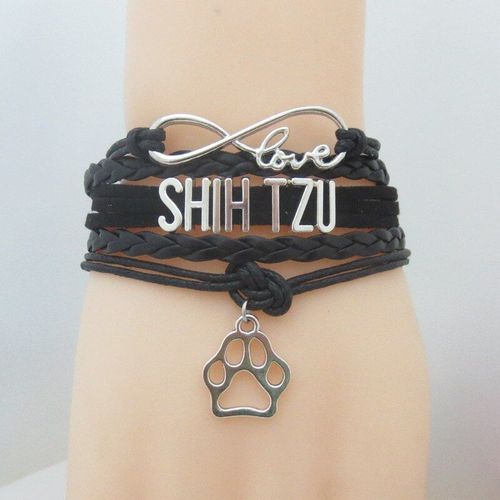 Mode Amour Shih Tzu Bracelet Chien Patte Charme Bracelets En Cuir Noir Shihtzu Bracelet Chien Bijoux