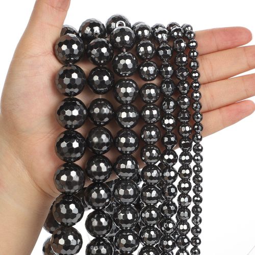 Perles Rondes En Pierre Naturelle Hématite Noire, Pour La Fabrication De Bijoux, Bracelet, Bricolage