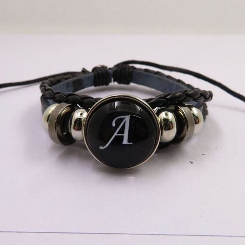 Bracelets En Cuir Tressé Noir Avec Lettres De L'alphabet De A À Z, À La Mode, Perles En Métal, Identification Des Noms, Cadeaux Pour Femmes Et Hommes Et Enfants, 26