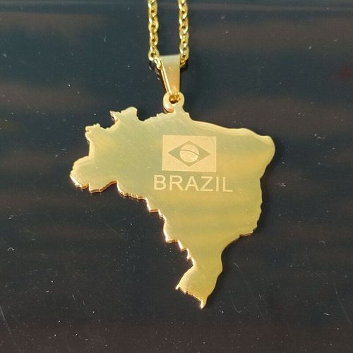 Collier Pendentif Carte Du Brésil Pour Femmes Et Filles, Bijou Doré