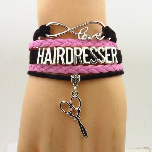 Bracelet De Coiffeur Amour Fait Main Ciseaux Charme Bracelet De Coiffeur Amour Bracelet En Cuir Noir Et Rose Cadeau De Coiffeur
