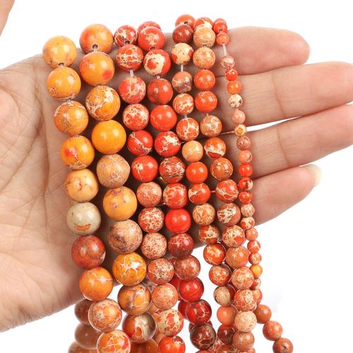 Perles En Pierre Naturelle, Orange, Jaune, Empereur, Pour La Fabrication De Bijoux, Couture, Bricolage, Bracelet, Fil De 4 À 12 Mm
